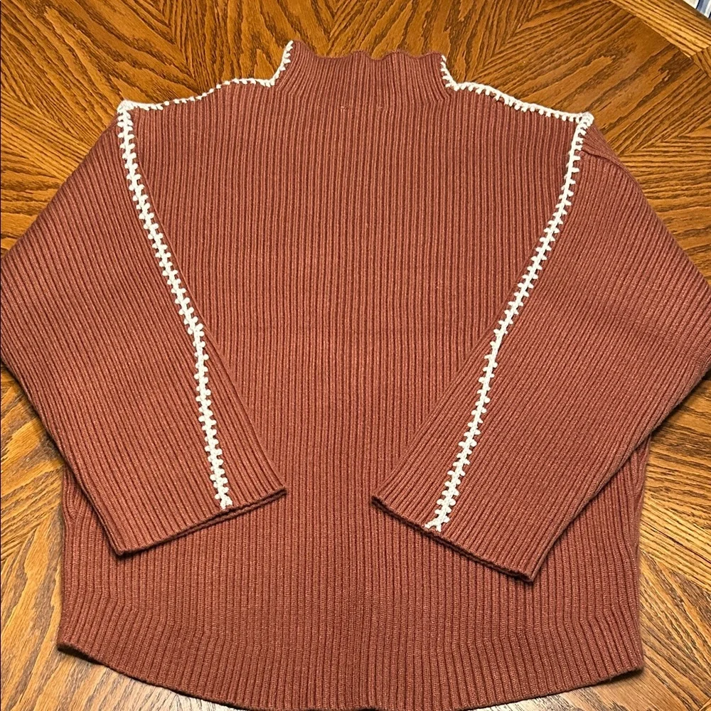 NWT Sugarlips Brown Cole Whipstitch Turtleneck Sweater. Size L